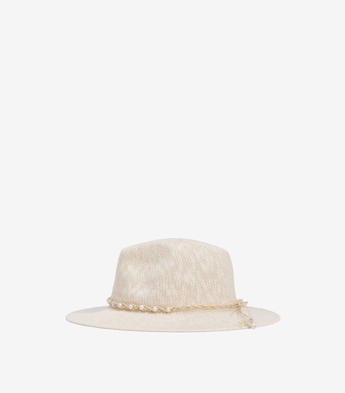 Chapéu Bege com Pérolas