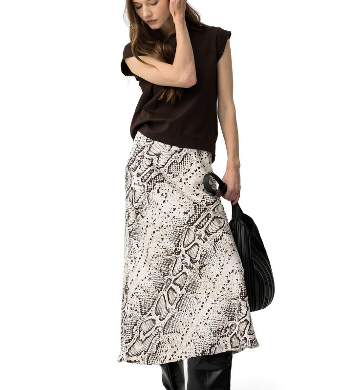 Saia midi bege estampada
