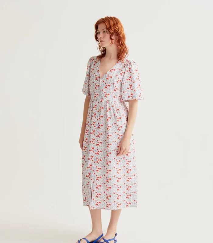 Vestido midi com estampa fofa