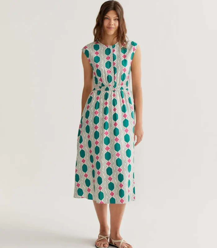 Vestido midi com estampa geométrica