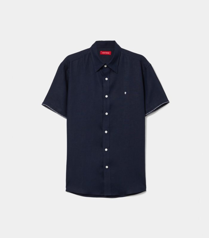 Camisa regular fit de manga curta em linho