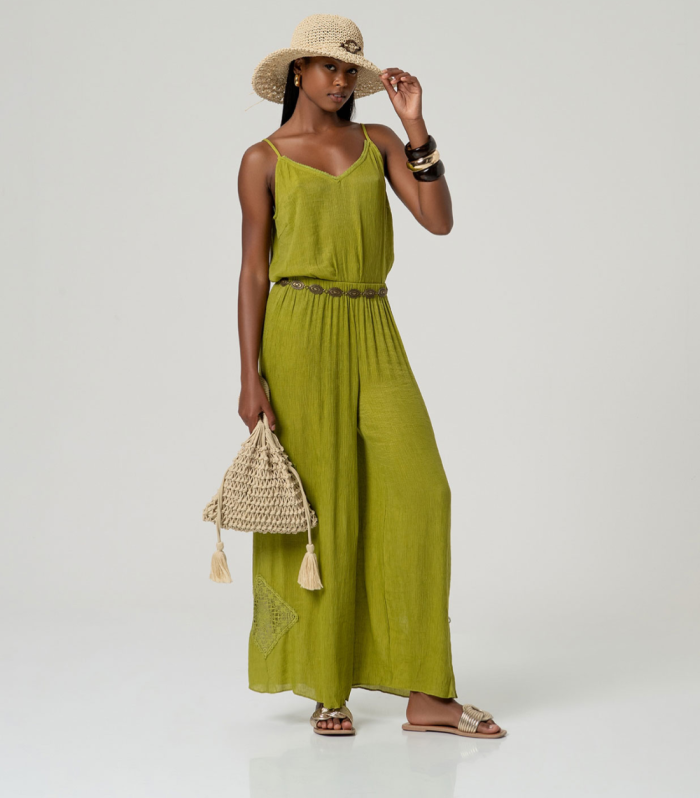 Calças retas com textura aberta