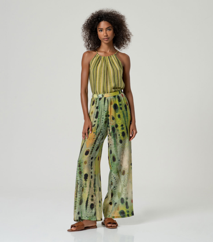 Calças largas e largas estampadas Verde