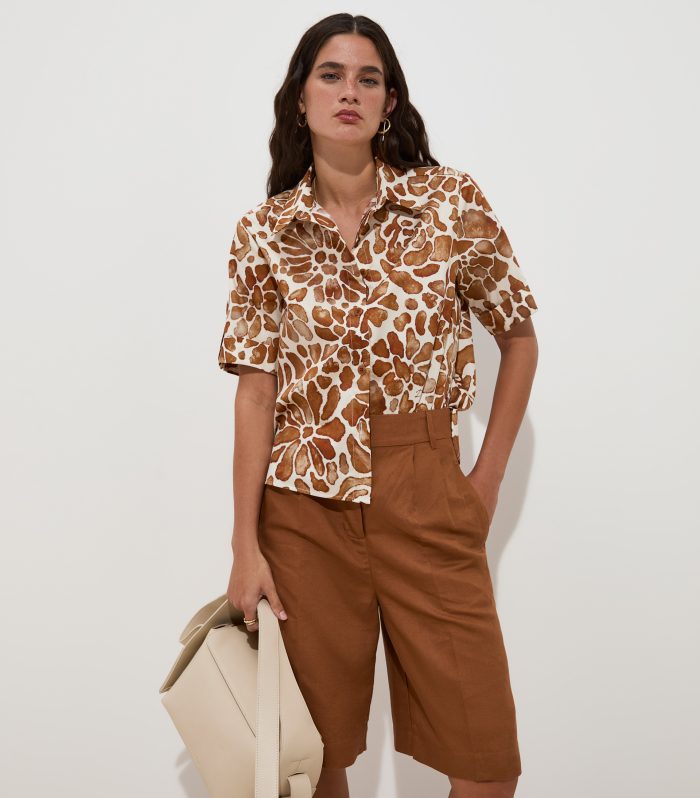 Camisa de manga comprida de algodão com estampado floral