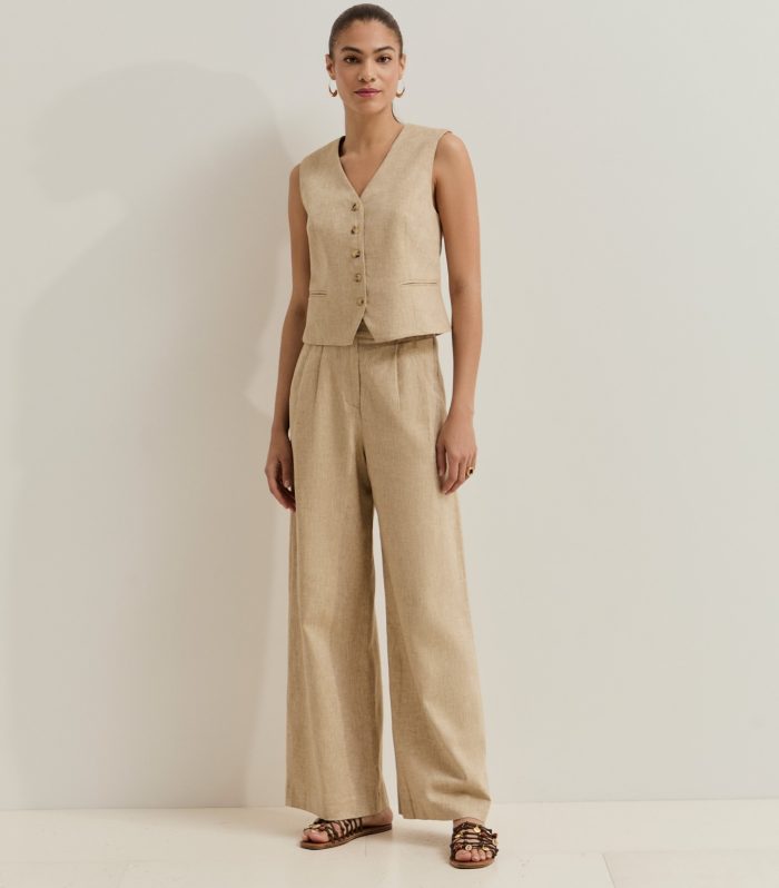 Calça wide leg em linho e algodão