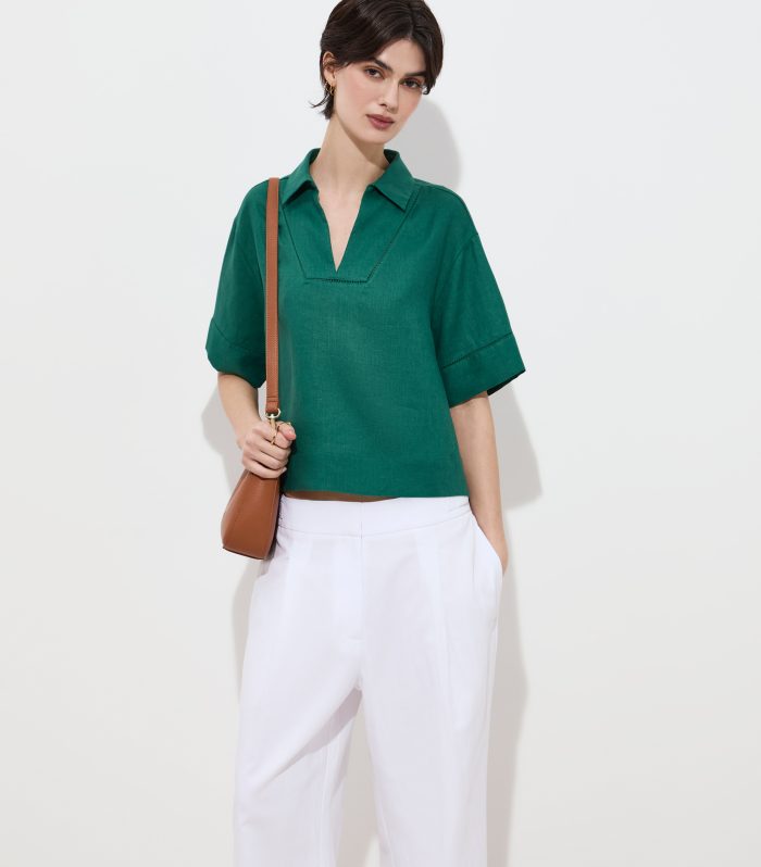 Blusa de manga curta em linho