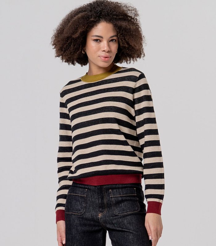 Camisola de gola redonda às riscas Preto