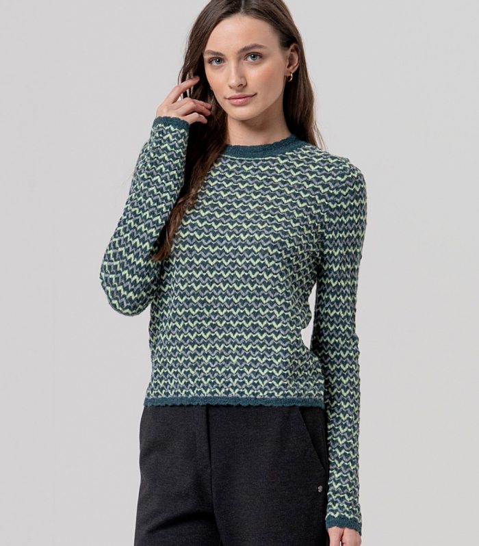 Camisola de gola redonda em ziguezague Verde garra