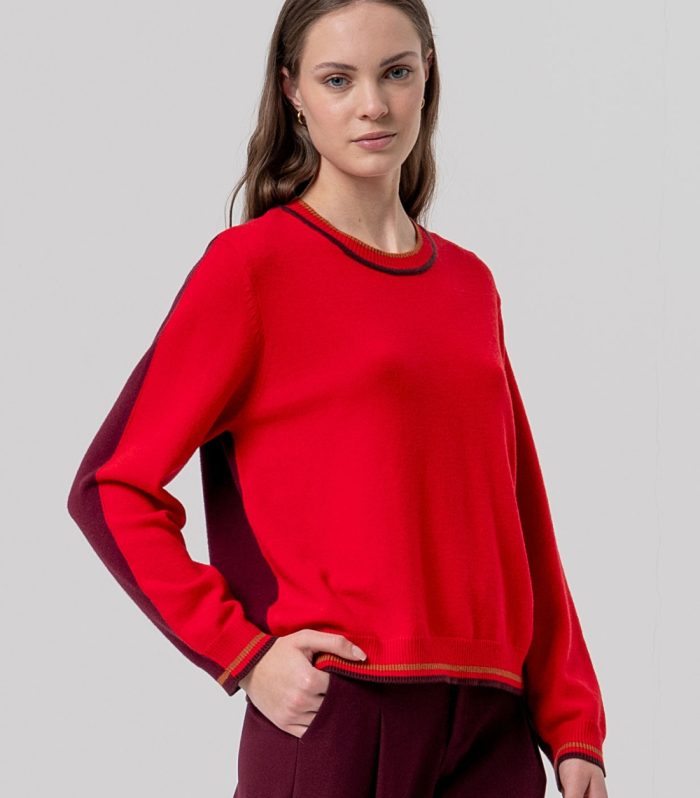 Camisola de gola redonda com contrastes
